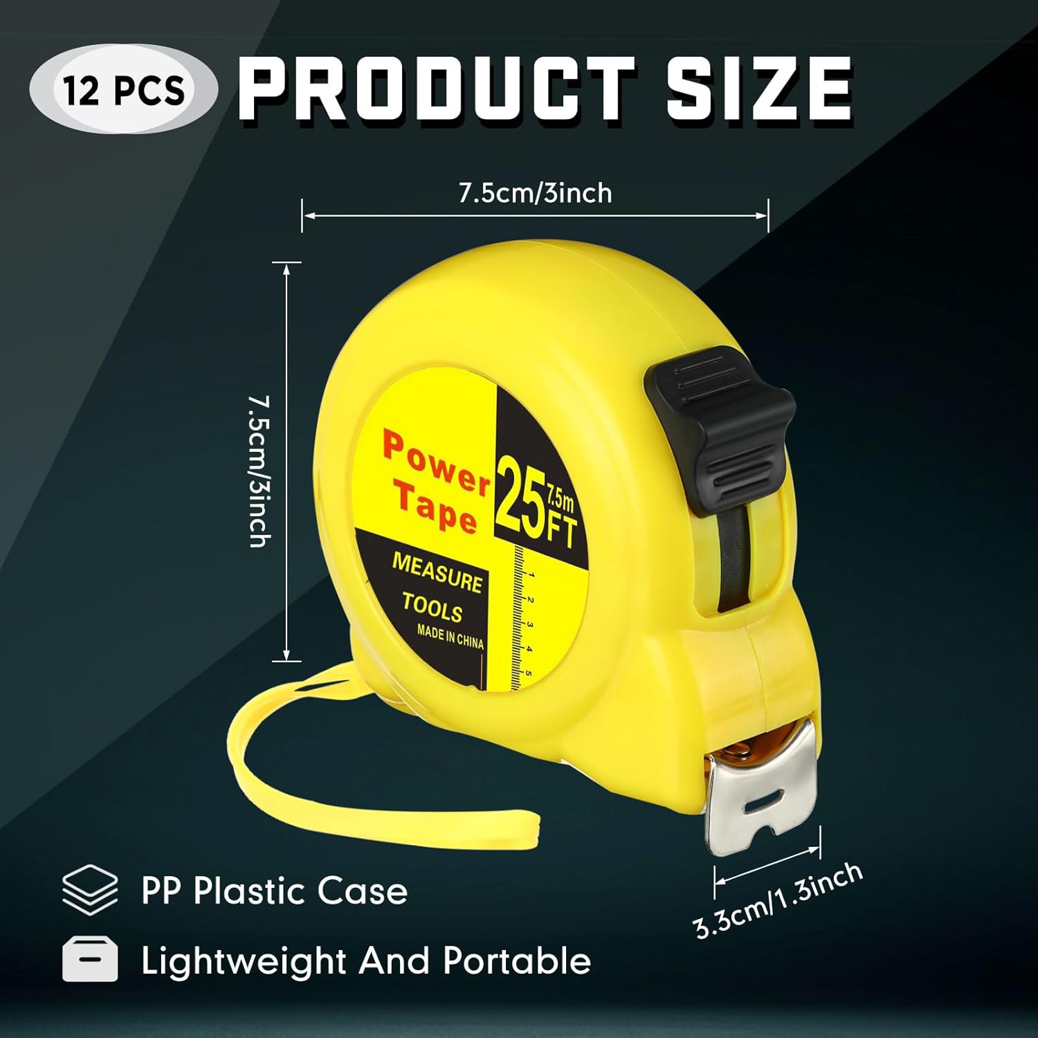 Hoteam 12 Pieces Tape Measure Bulk 25 ft Retractable Measuring Tape Control Self Lock Easy Read Imperial and Metric Scale Measurement for Engineer Contractors Designer Builder