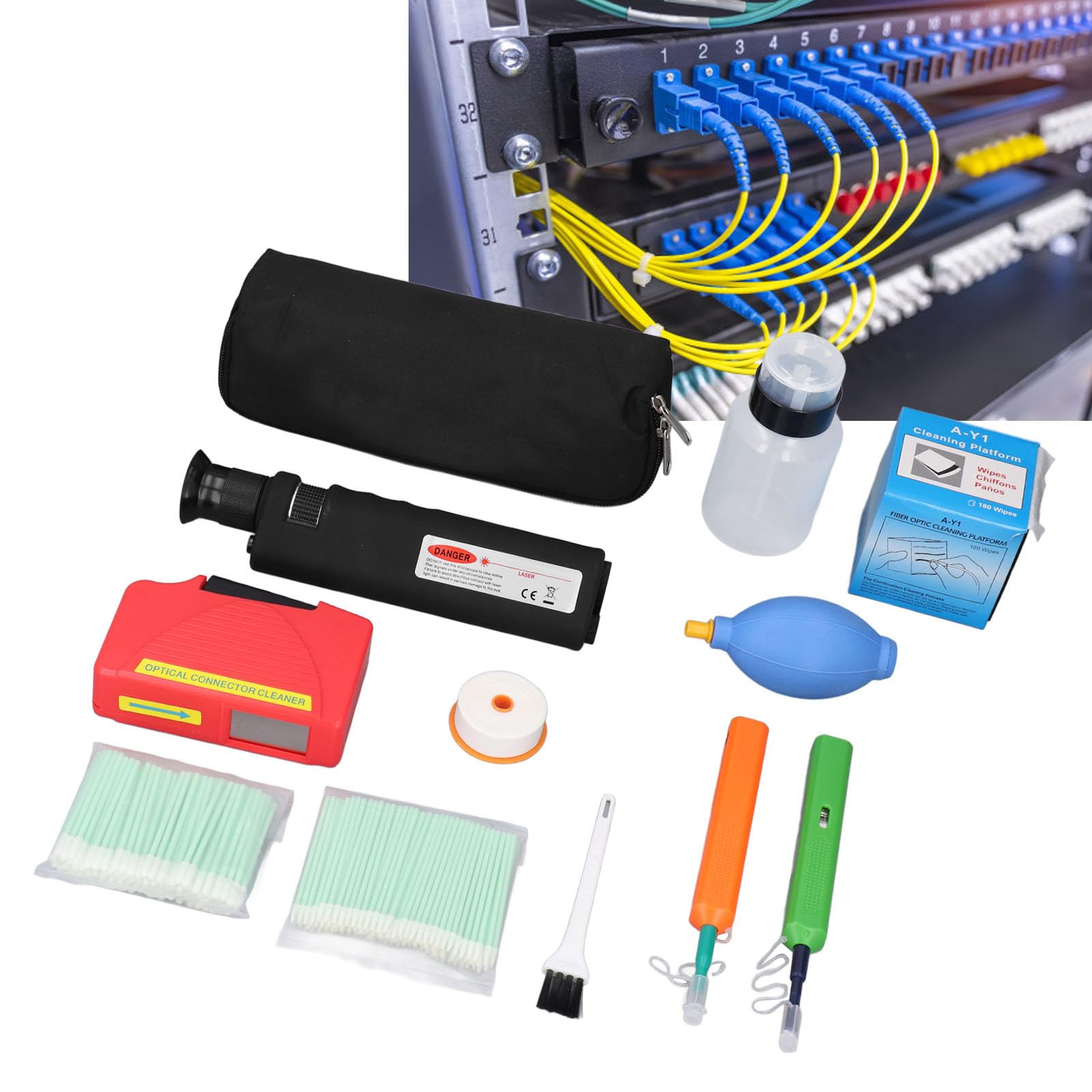 Kit de Nettoyage pour Fibre Optique 13 en 1 avec Loupe 400X