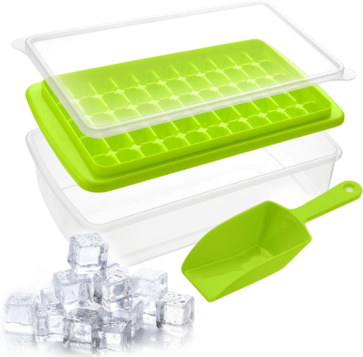 Ice Cube Tray With Lid & Bin BPA Free Ice Tray For Freezer With Cover