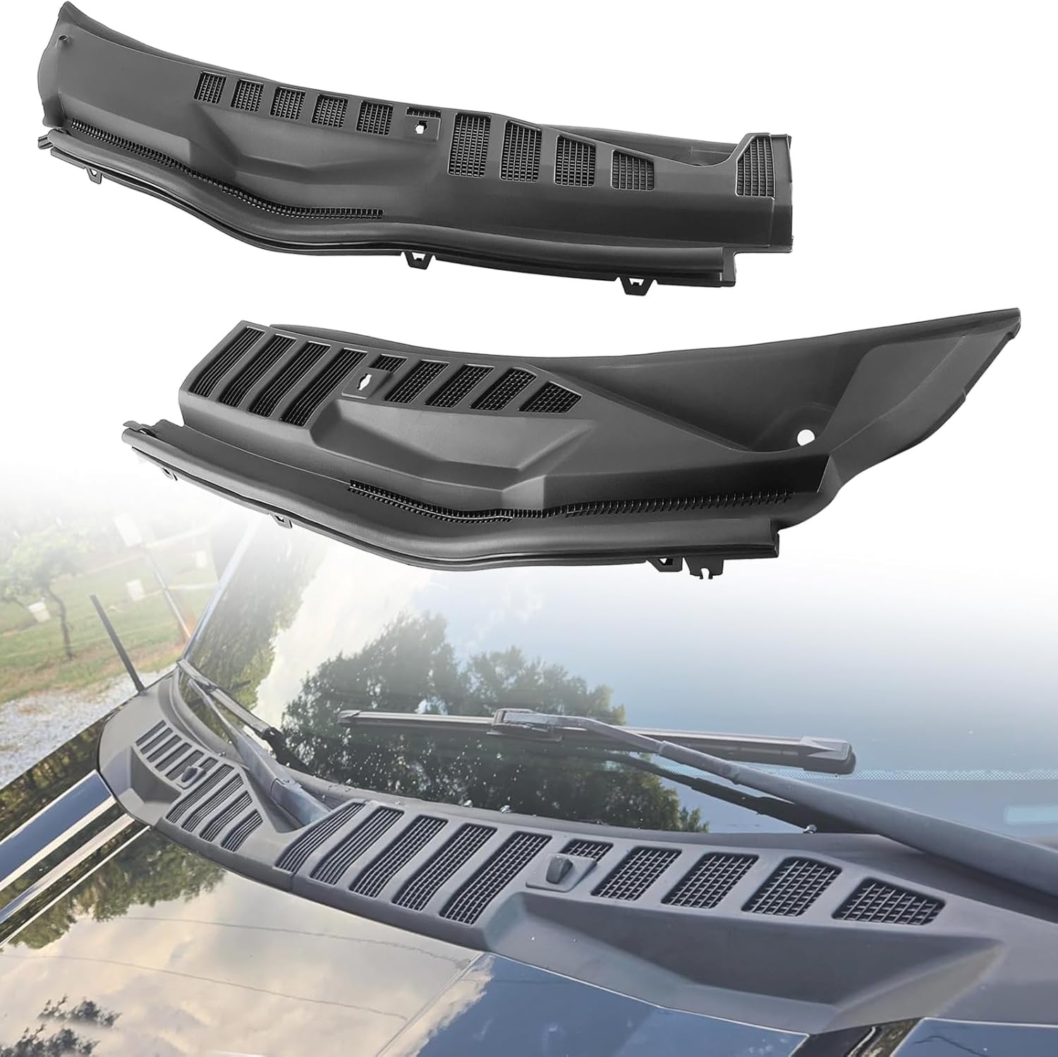 Windshield Wiper Cowl Panel Grille Compatible with Ford F250 F350 F450 F550 Super Duty 2017-2022 Left & Right Front Outer Window Cover Insert Panel Replace# HC3Z-25022A68-AB HC3Z-25022A69-AC