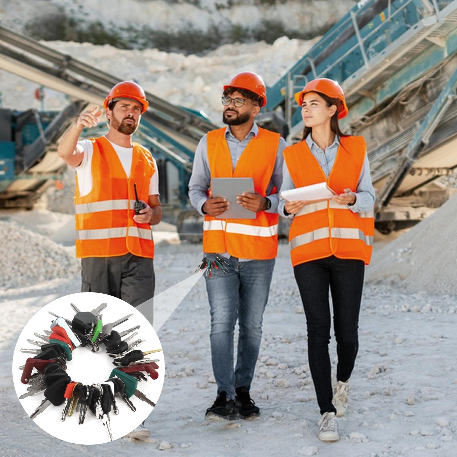 55 Pièces Clé D'allumage de Remplacement Ensemble Excellente Qualité Clef de Chantier Cle Universelle avec Crochet et Œillet Clés pour Machines Installations Excavatrices Tracteurs Motos