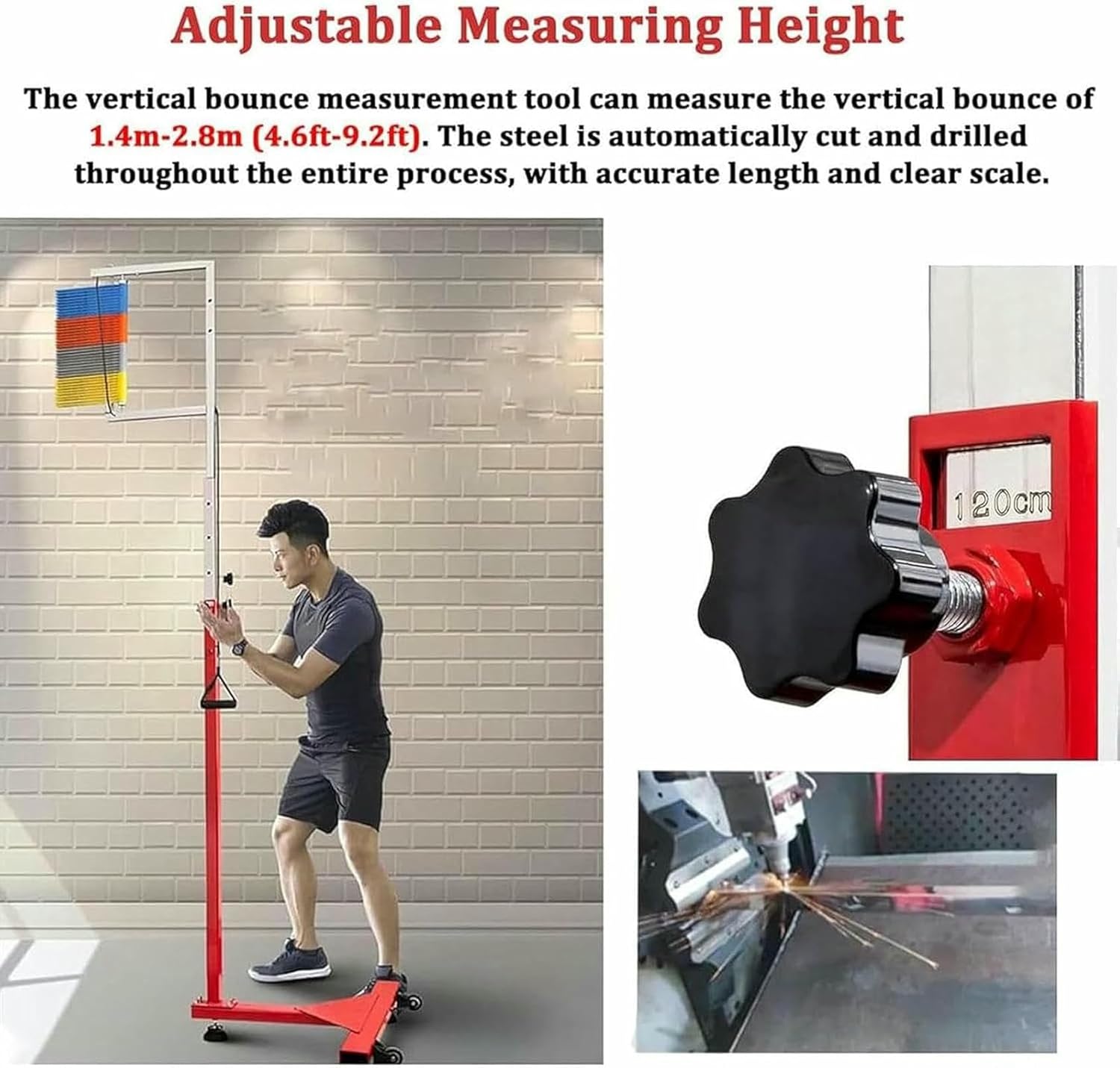 Vertical Jump Tester - High Jump Measurement Tool for Basketball & Badminton Training, Adjustable Reset Cord & Easy-Move Wheel for Accurate Performance Tracking