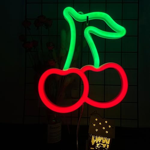 Miniatura 5 de ENUOLI Letrero de Luz de Cereza Decorativo de Arte de Neón, Letreros de Neón de Noche de Cereza, Lámparas de Luz LED, Letreros de Neón Alimentados