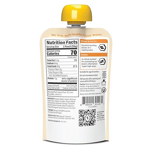 Miniatura 10 de Little Brainiac Paquete variado Breakfast Blend - Bolsas orgánicas de frutas y avena para niños pequeños, plátano, manzana, avena y manzana y avena