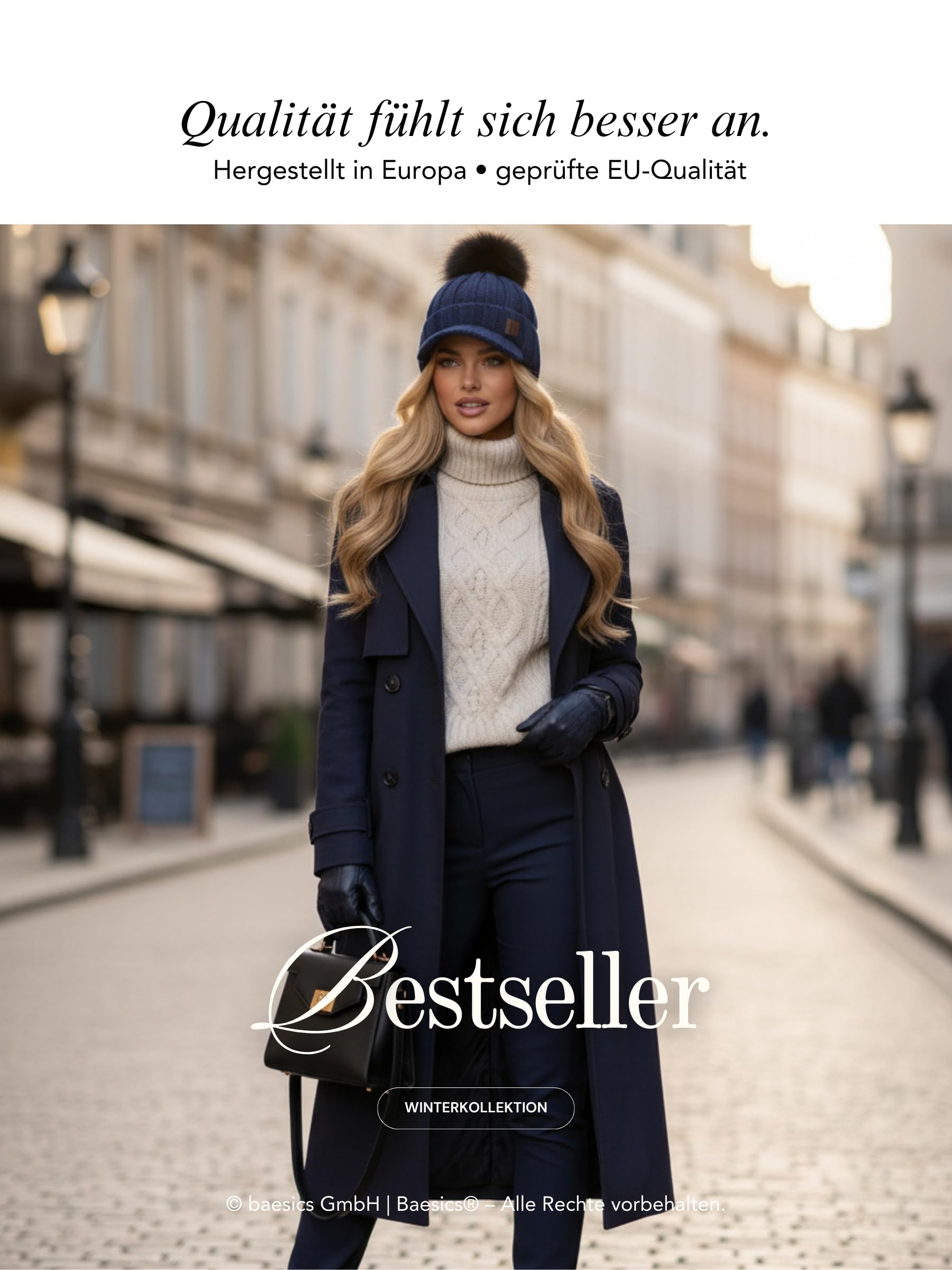 Baesics Gorro de invierno para mujer y hombre, con pompón forrado con pompón de piel sintética, estilo Beanie, fabricado en la UE, talla única, cálido y elástico con forro polar