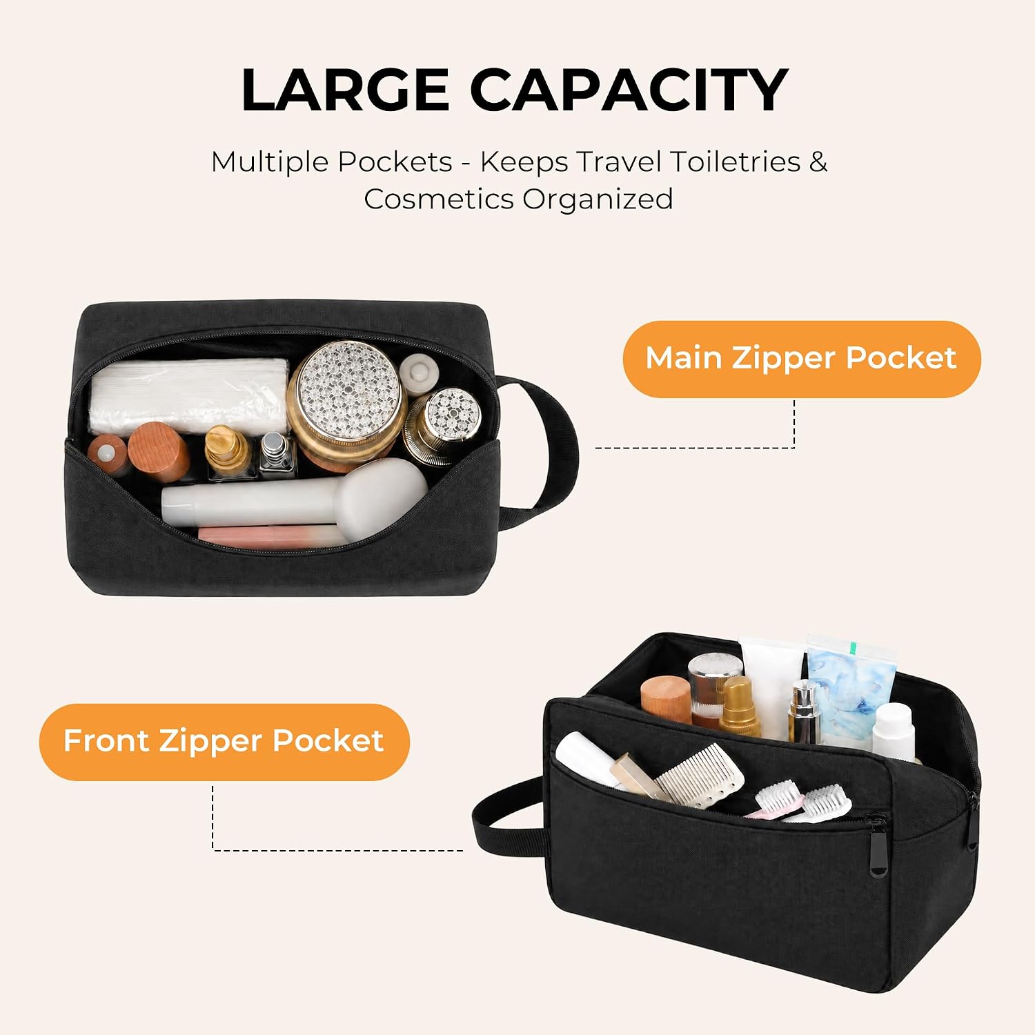 Travel Toiletry Bag for Men Women Makeup Bag Black | Waterproof Toiletry Bag for Toiletries Accessories, Shaving Kit & Cosmetic Hanging Bag Organizer, for Travel, Bathroom, Gift thumbnail