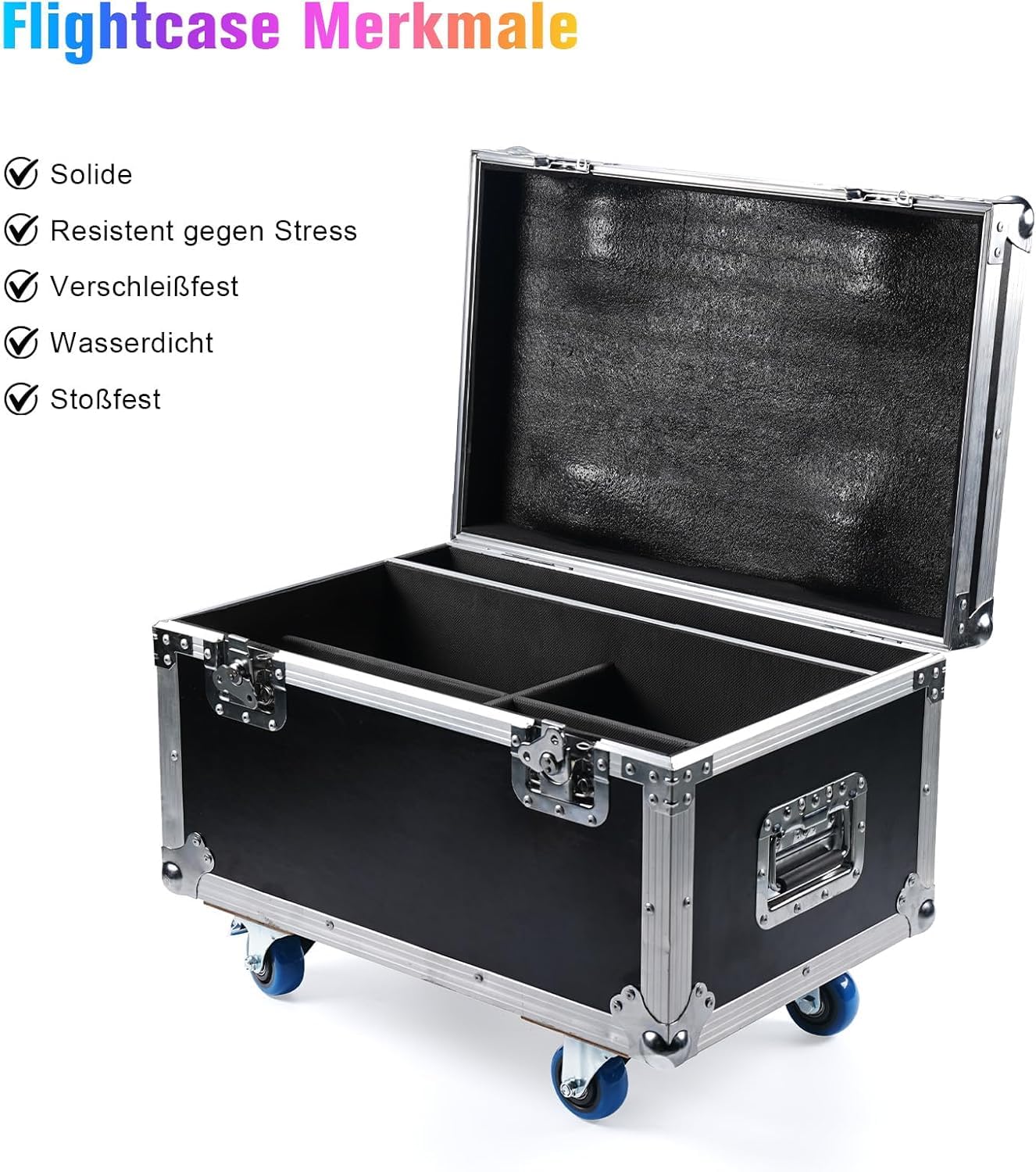 Flightcase per 180W Par LED, 62,5 x 41 x 45,5 cm, 15,3 KG, Valigetta di trasporto con Ruote e Maniglia Retrattile per un Facile Trasporto per Luci Par da Palco