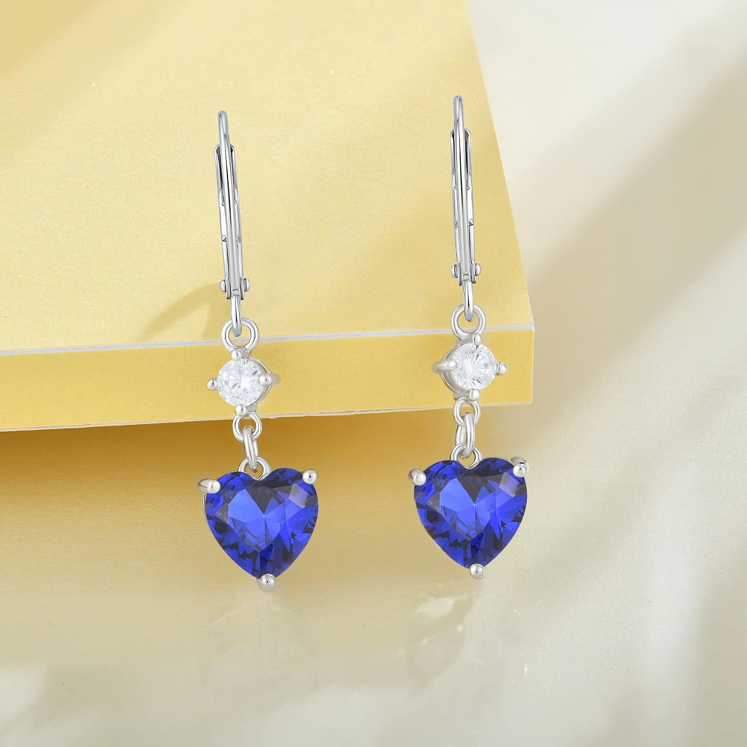 JO WISDOM Heart Dangle Drop Earrings for Women 925 Sterling Silver Leverback Earrings Birthstone Earrings Jewelry Gifts for women
