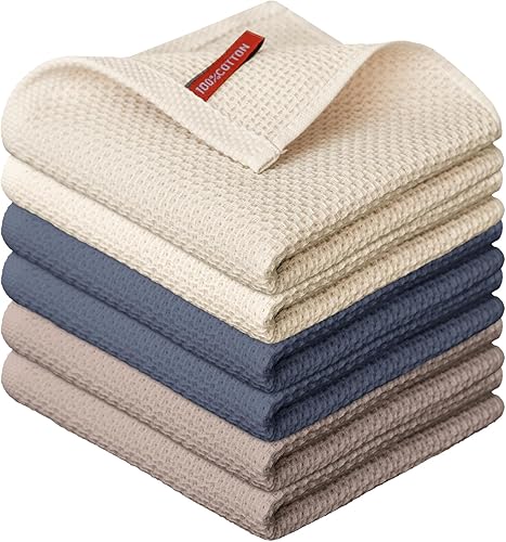 Artoid Mode Juego de 6 paños de cocina de 100 % algodón, tejido de punto gofre, color beige, marrón, gris oscuro, 12 x 12 pulgadas, ultra suaves,