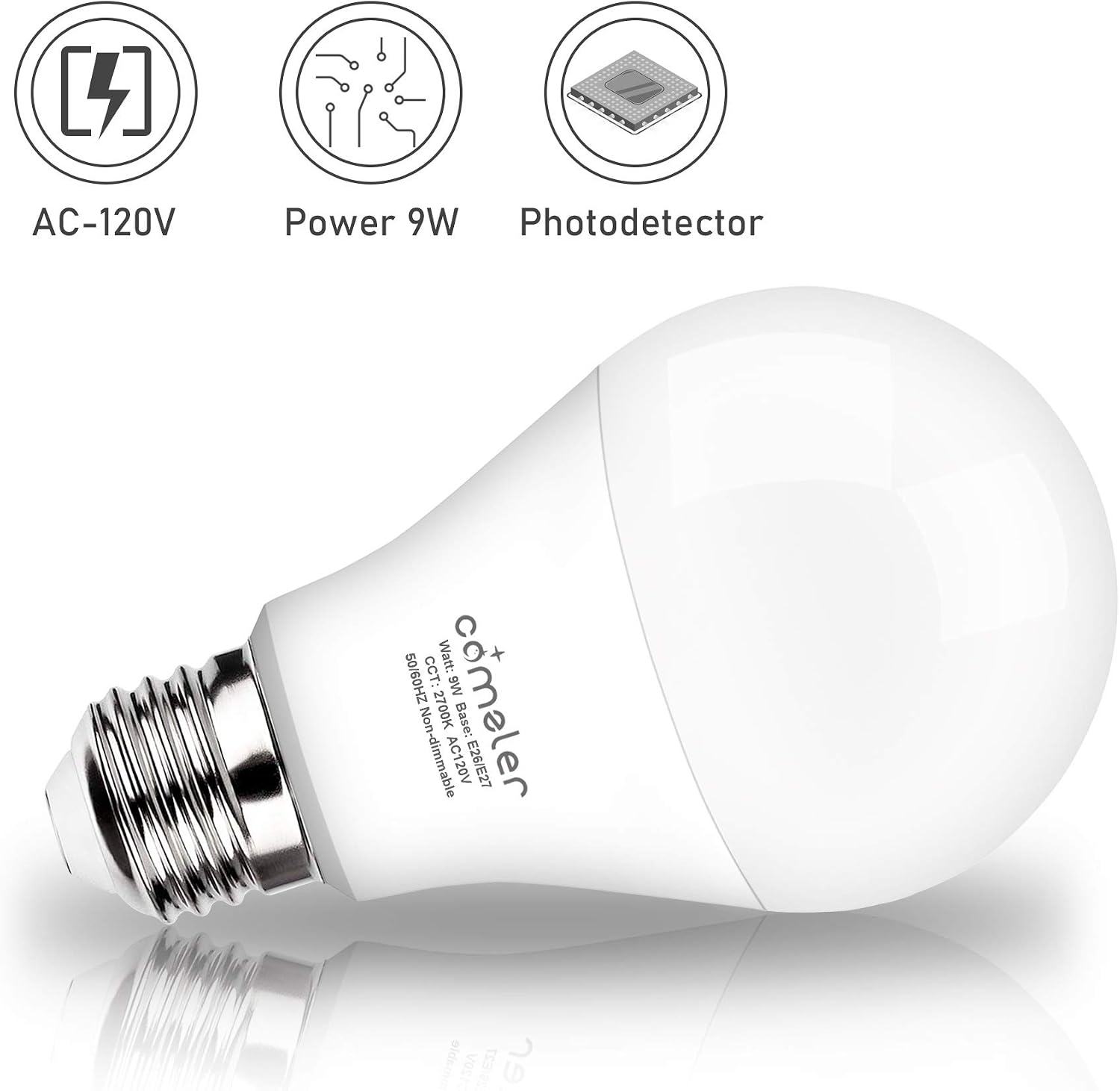 comzler Sensor Light Bulbs Dusk to Dawn LED Light Bulb 9W E26 Automatic On/Off Smart Bulbs Security Lights Outdoor/Indoor for Porch Garage Garden Patio(Warm White 2 Pack)