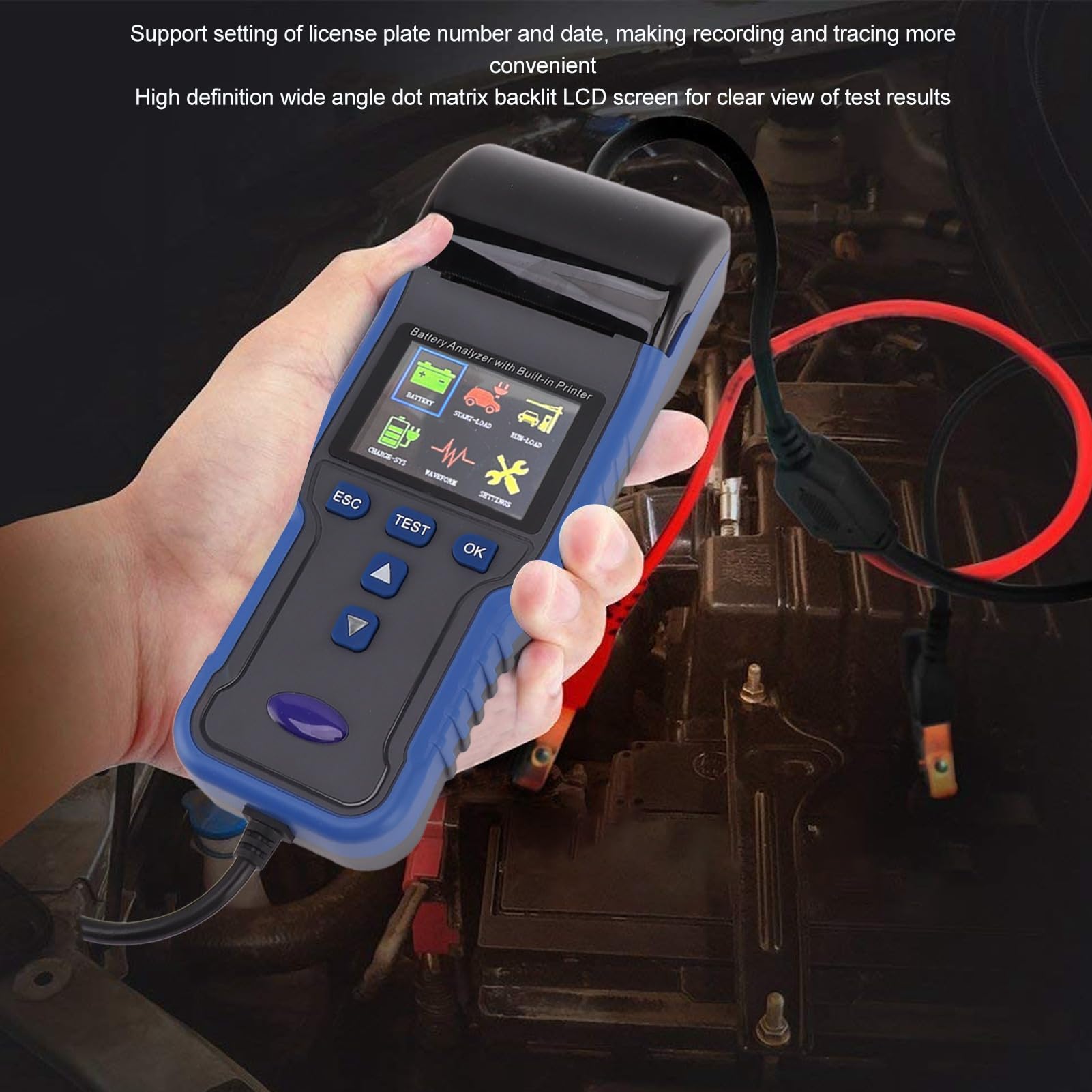 Brrnoo Probador de Batería de Coche Multifuncional de 12V y 24V con Impresora Integrada para Pruebas de Capacidad de Carga Interna y de Voltaje