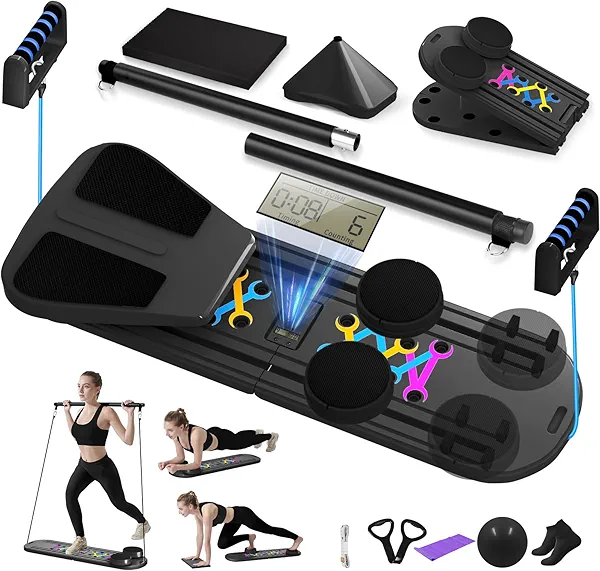 Pilates Board, Foldable Pilates Reformer Set for Home Workout with Timer, Multifunctional Portable Reformer Pilates Machine at Home Pilates Equipment
