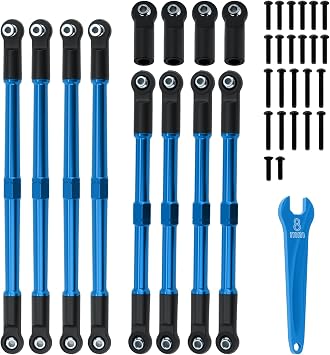 7075 Aluminum Tie Links Push Rods Set Upgrade Parts for Traxxas 1/10 E-Revo 2.0 Summit,Replace#5319X #5338RBlue