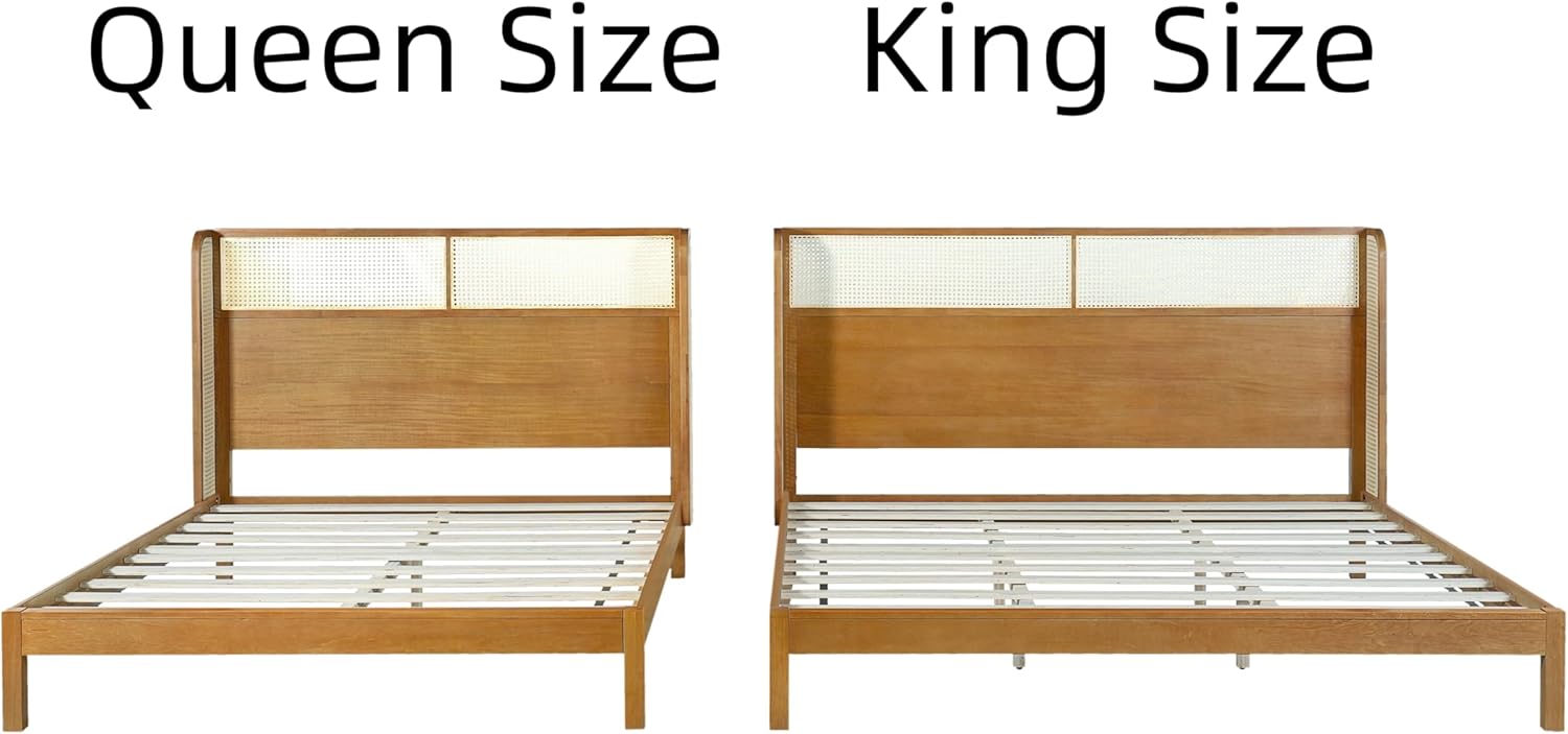 Merax Queen Size Premium Rubber Wood Platform Bed Frame, with Headboard, Mid Century Modern, Natural - Image 10