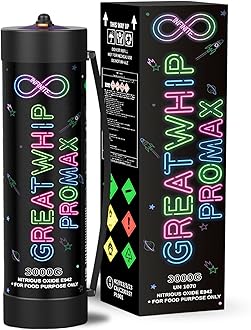 GreatWhip 3000g Whipped Cream Chargers Original Kitchen Cylinder Charger 4.4L Compatible with Cream Whippers, 1 Cylinder