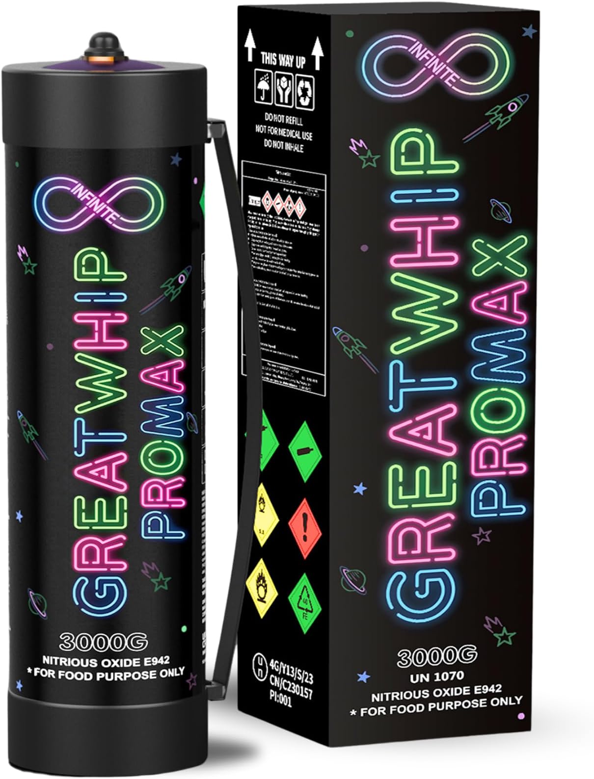 GreatWhip 3000g Whipped Cream Chargers Original Kitchen Cylinder Charger 4.4L Compatible with Cream Whippers, 1 Cylinder