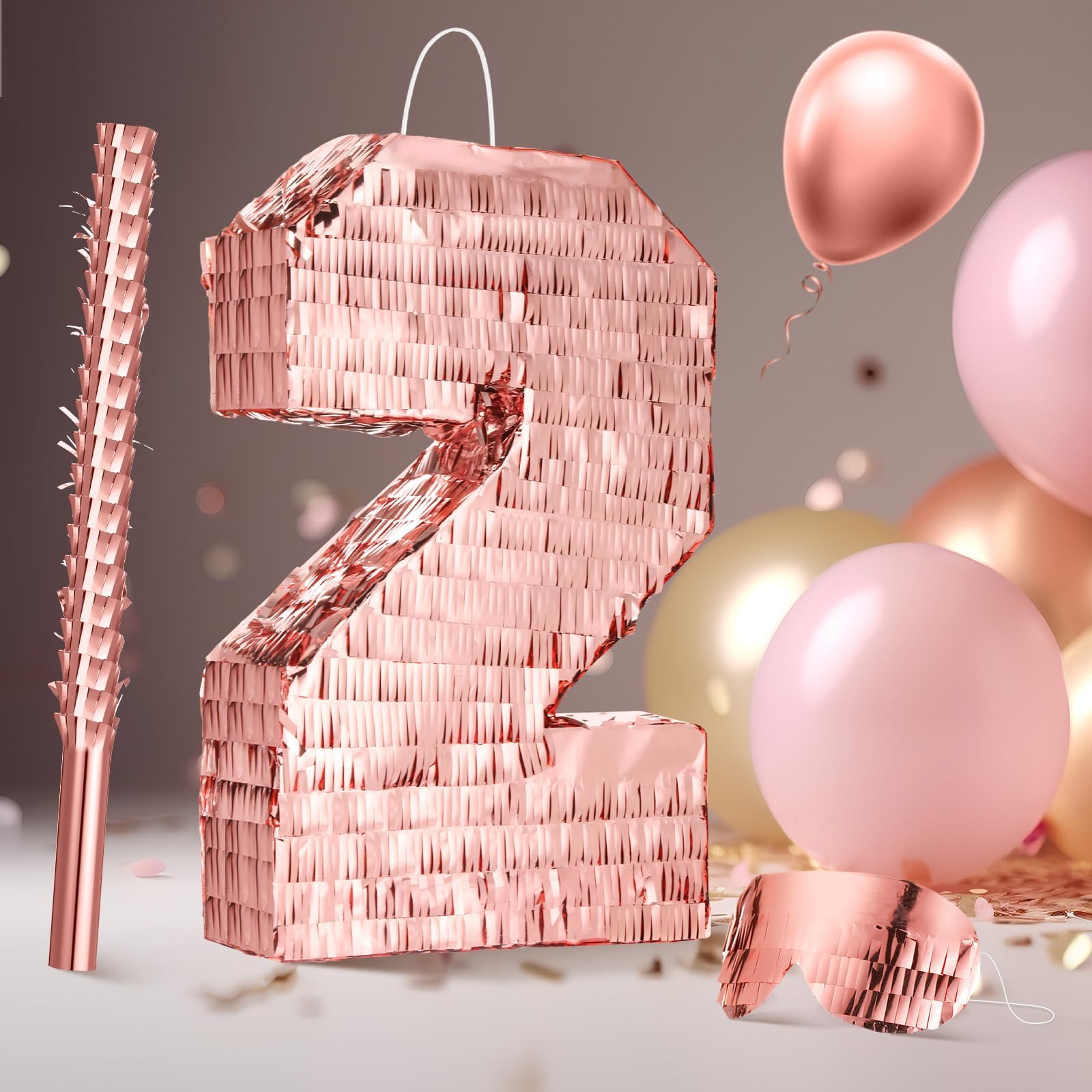 Sratte Princess Piñata with Stick Blindfold Confetti Rose Gold Piñata for Girls Birthday Party Baby Shower Anniversary Celebration Decorations Supplies, 16 x 11 Inch(Number 2)