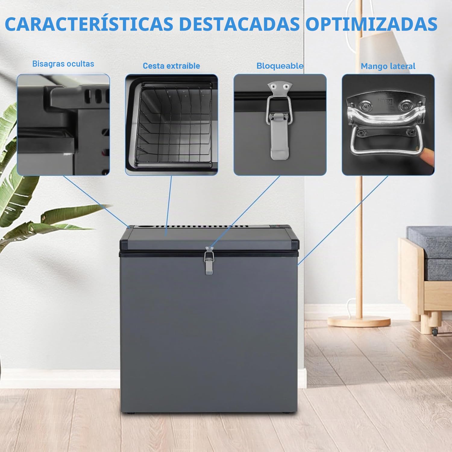 Smad Congelador de Gas Horizontal 70L para Camping y Garaje, 12V/240V/ Propano, Silencioso,21db,Negro