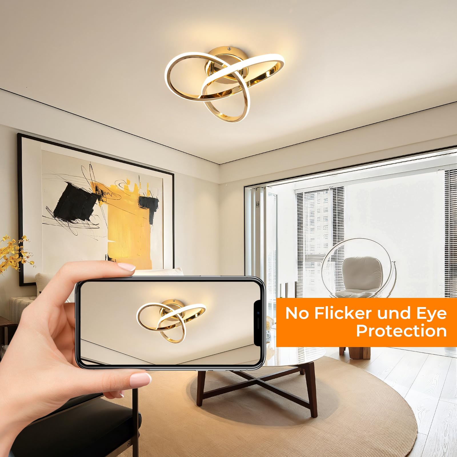 Comely Plafoniera LED Soffitto 30W, 3375LM Lampada da Soffitto LED Moderna, Moda Design Oro Lampadario LED Soffitto per Camera da Letto, Soggiorno, Cucina, Corridoio, Luce Naturale 4500K