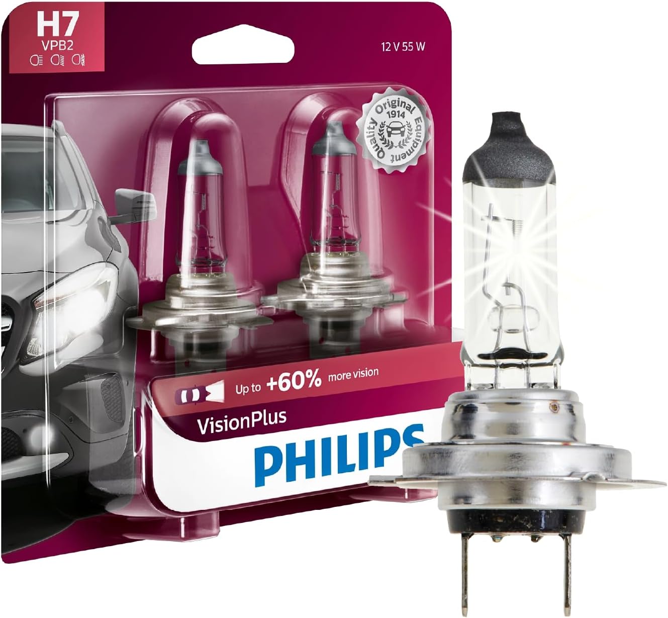 Philips Automotive Lighting H7 Vision Upgrade Automotive Replacement Headlight Bulb, Fits Select High Beam, Low Beam, or Fog Positions (Pack of 1)