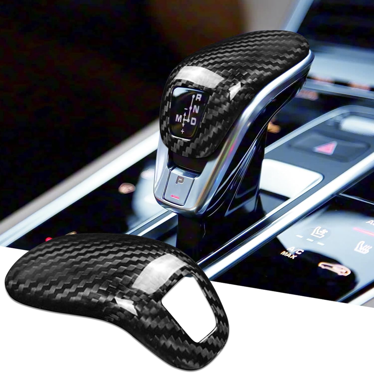 Compatible wth Carbon Fiber Gear Shift Knob Cover Automotive Shift Lever Decoration for Porsche Panamera 2017-2023 (Black)