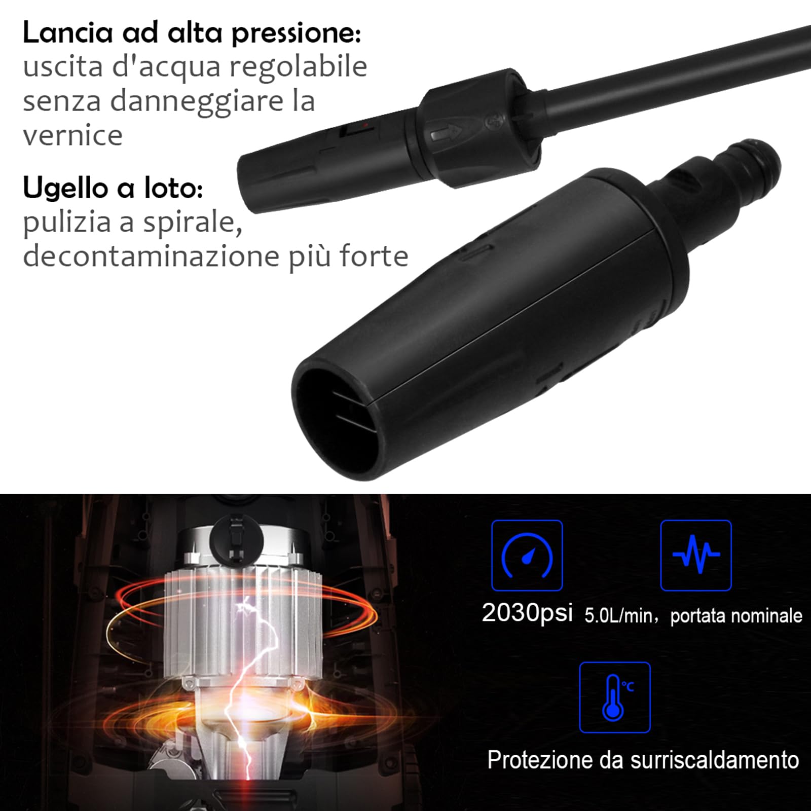 COSTWAY Idropulitrice con 2030 PSI, 5L / Min Idropulitrice Portatile con Ugello Lotus e Ugello ad Alta Pressione, Cavi e Tubi Più lunghi, Adatto per La pulizia di Giardini, Auto,Case(blu)