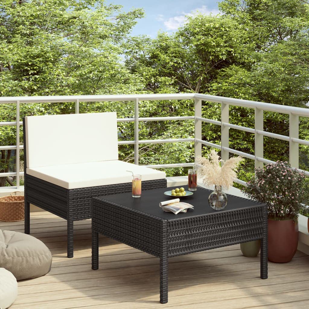 Set Divani da Giardino 2 pz con Cuscini in Polyrattan Nero per Esterno, Lounge Modulare, Tavolino e Sedute Resistenti, Ideale per Terrazza, Balcone, Patio, Veranda e Relax in Famiglia