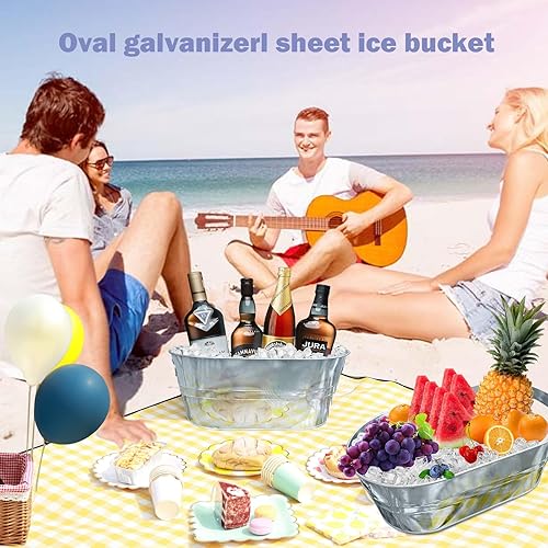Miniatura 7 de Tina galvanizada de 4 galones con almacenamiento de bebidas de cerveza de metal, 4 unidades, cubos de hielo galvanizados para fiestas