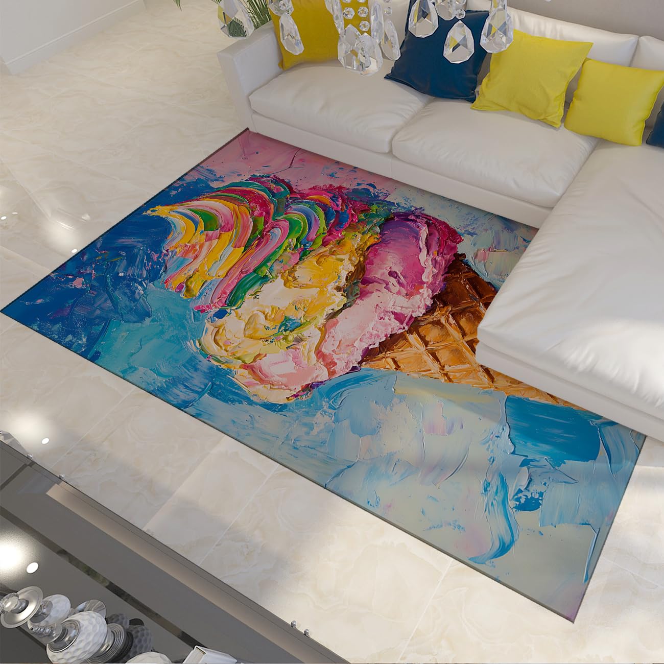 Tapis antidérapant crème glacée peinture à l'huile ultra mince résistant aux taches