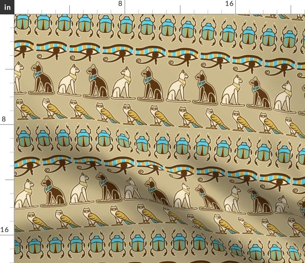 Spoonflower Fabric - Egyptian Out Puzzle Cat Owl Natural Printed on Petal Signature Cotton Fabric by The Yard - Sewing Quilting Apparel Crafts Decor
