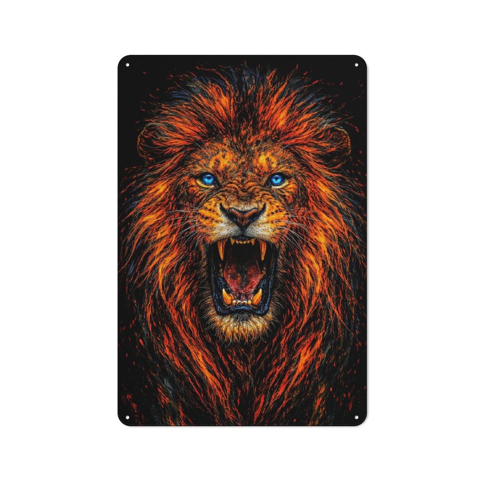Classic Vintage Metal Sign 30x20cm Featuring Roaring Lion with Fiery Mane, Classic Pub Decor for Bar, Kitchen, Garage Or Games Room