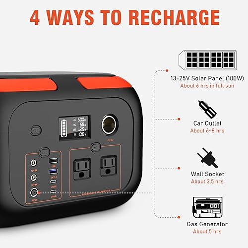 Miniatura 4 de Generador solar de 600 W portátil con panel solar de 60 W incluido - Banco de energía solar de respaldo de 296 Wh con salidas de CA CC USB-C USB