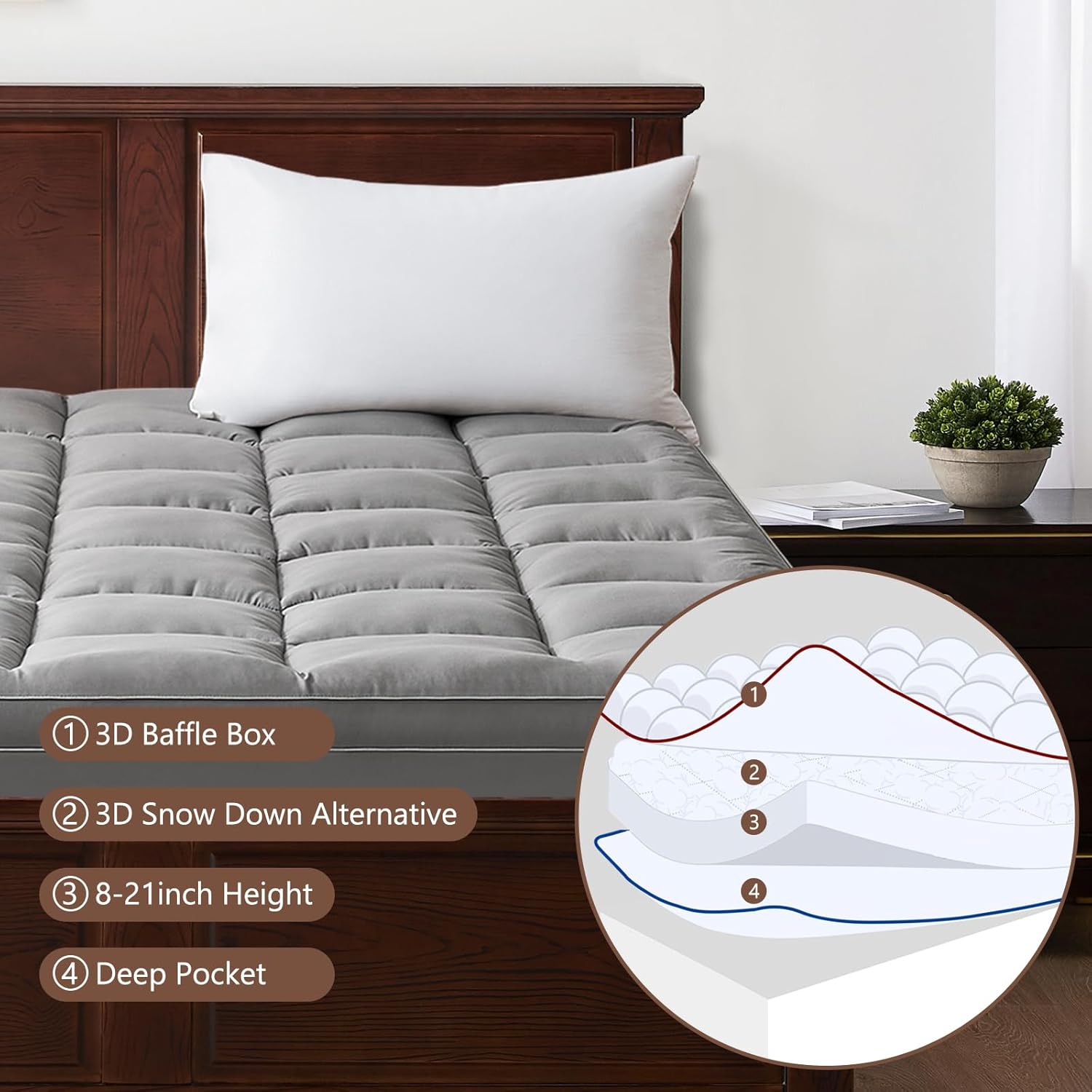 Mattress Topper Twin Pillow Top Mattress Topper Pad Extra Thick Cover