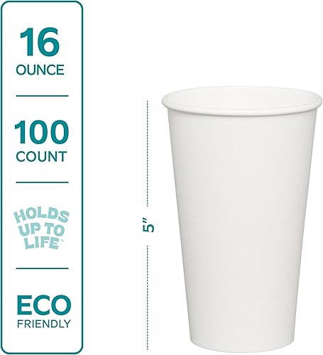 Miniatura 3 de GUSTO Vasos de papel blanco [16 onzas – 100 unidades] Taza de café desechable para bebidas calientes – Resistente y ecológico – Vasos de papel para