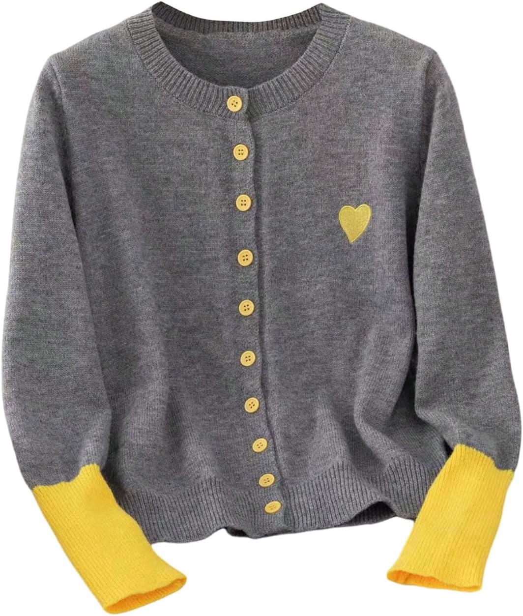 GORGLITTER Women's Colorblock Heart Cardigan Button Up Cozy Crewneck Long Sleeve Embroidered Valentines Knitwear Tops