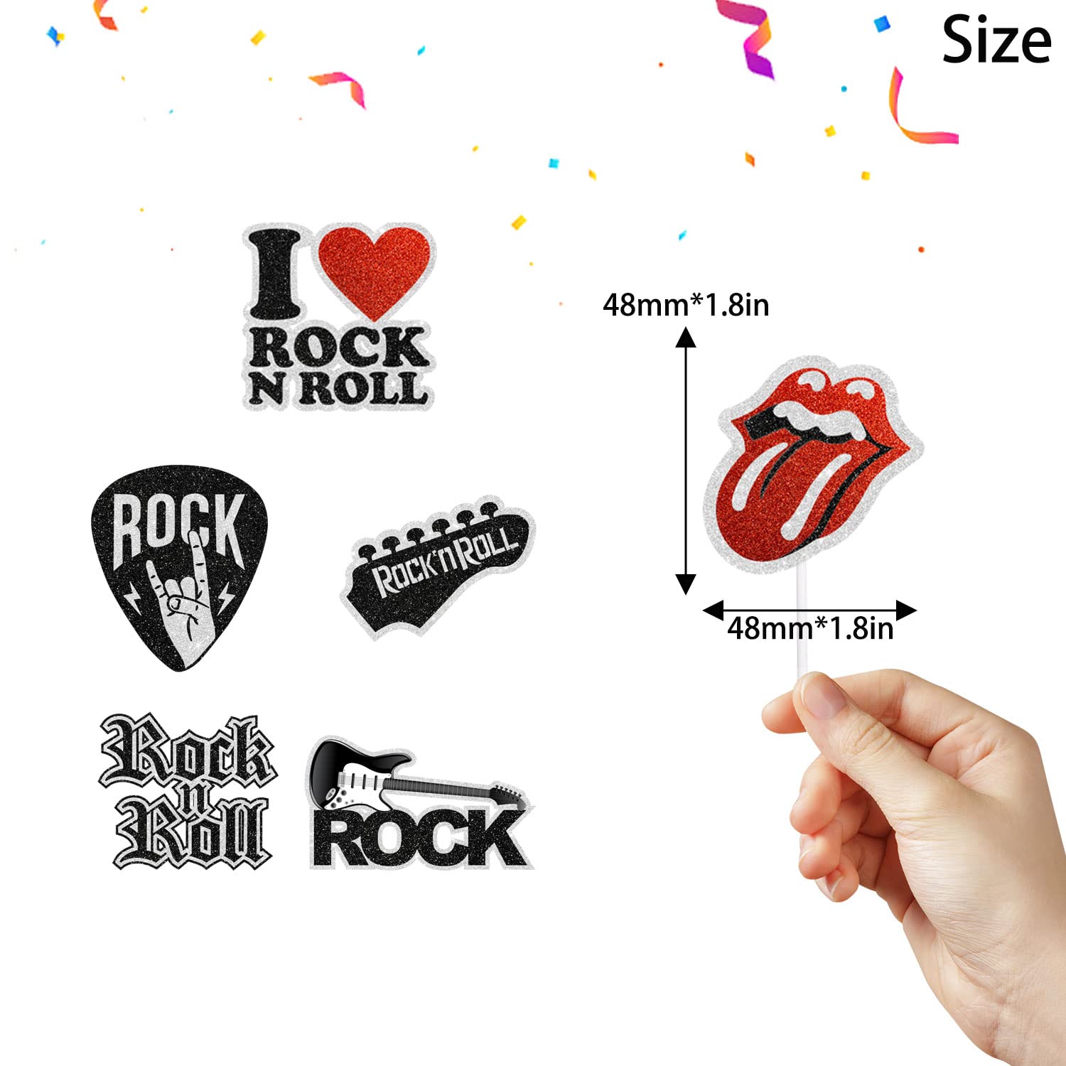 rock 'n' roll Happy Birthday cupCake Decor kit - 80s music Party Birthday cupCake Topper - 80s 90s hippie Rock and Roll Guitar Themed party Decoration supplies
