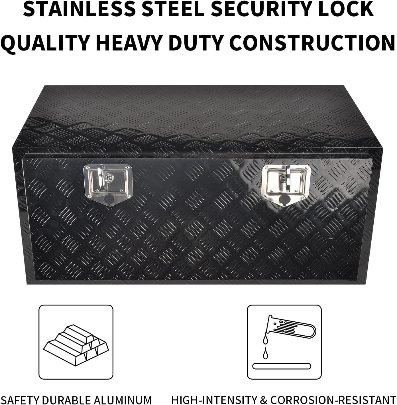 36 Inch Black Aluminum Tool Box 5 Bar Tread ToolBox for Truck Bed Car Outdoor Trailer Pickup Underbody RV ATV Storage Underbed Tools Organizer with Lock Latch and Keys (36''X17''X18'')