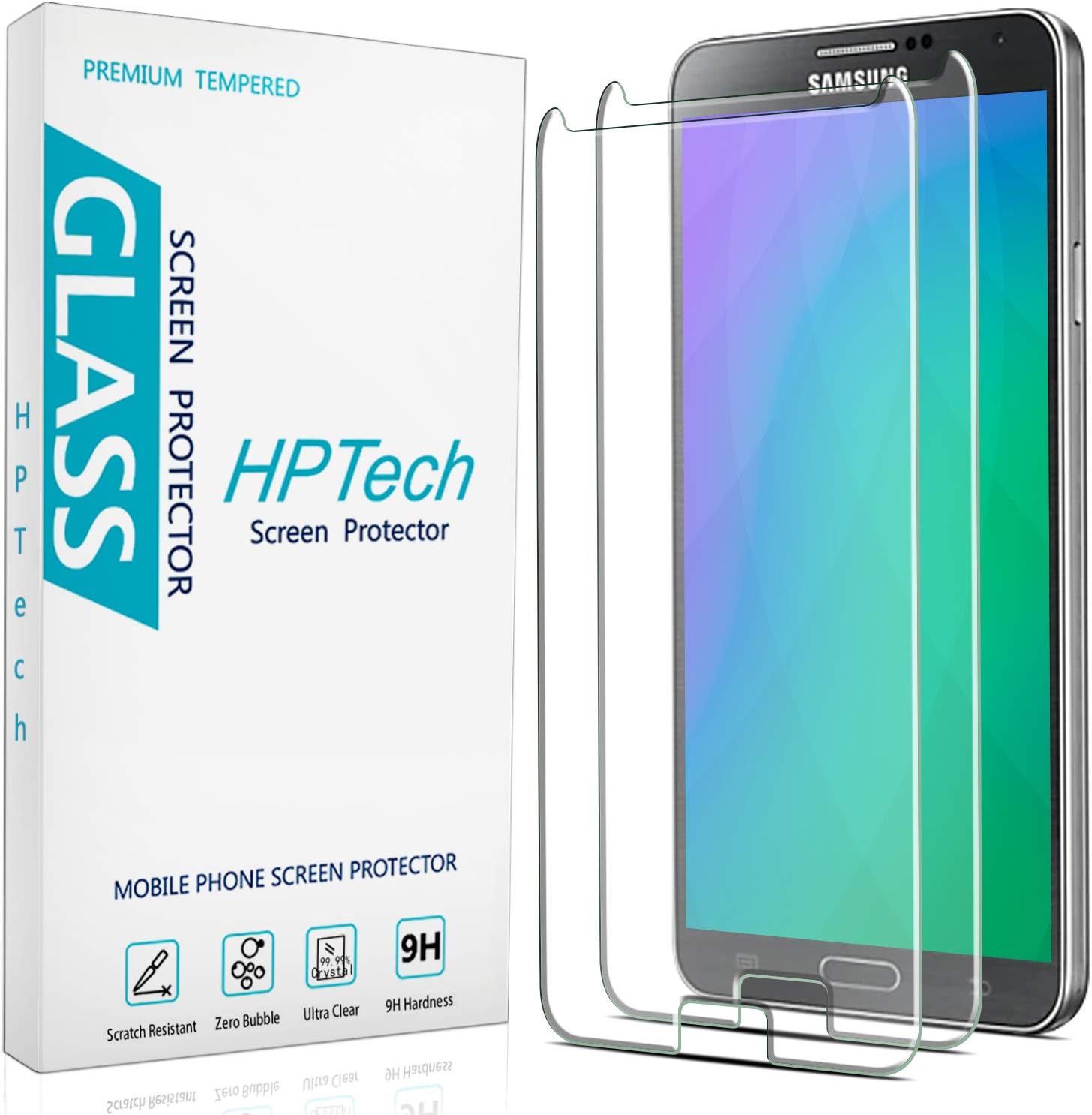 HPTech Galaxy Note 3 Screen Protector - (2-Pack) for Samsung Galaxy Note 3 Tempered Glass Screen Protector Bubble Free 9H Hardness with Lifetime Replacement Warranty