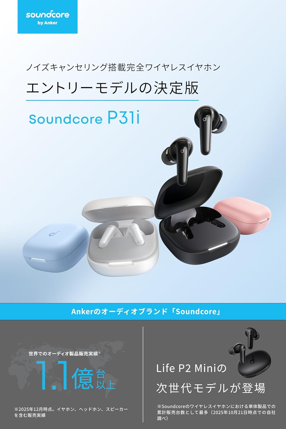 Anker Soundcore P31i (Bluetooth 6.1) - True Wireless Earbuds with Active Noise Cancelling, Multipoint Connection, Up to 50 Hours Playback, PSE Compliant - White view 2