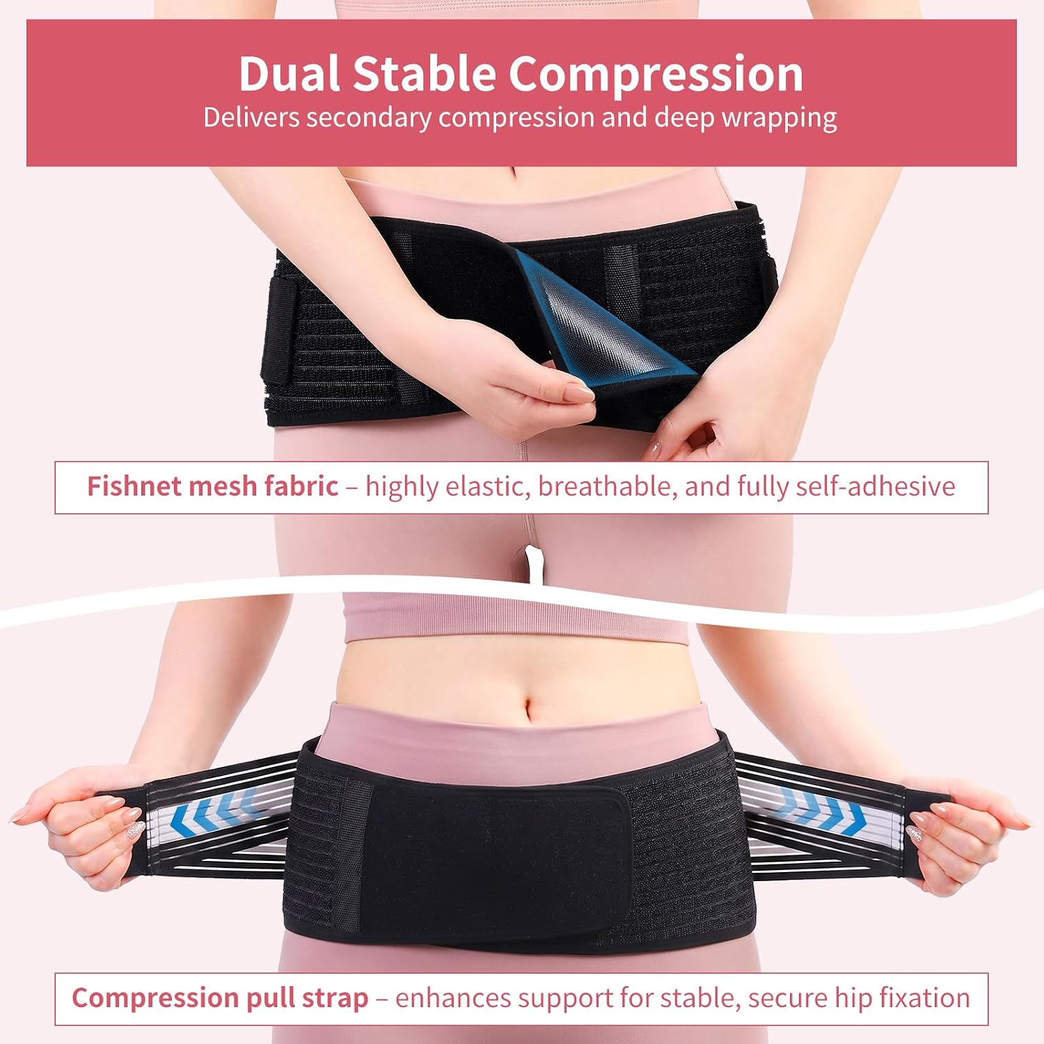 Lower Back Brace for Men Women, Sacroiliac SI Joint Hip Belt with 4 Support Stays, Pelvic Support Belt for Sciatica Pain Relief, Breathable Mesh & Anti-Slip, Adjustable Compression