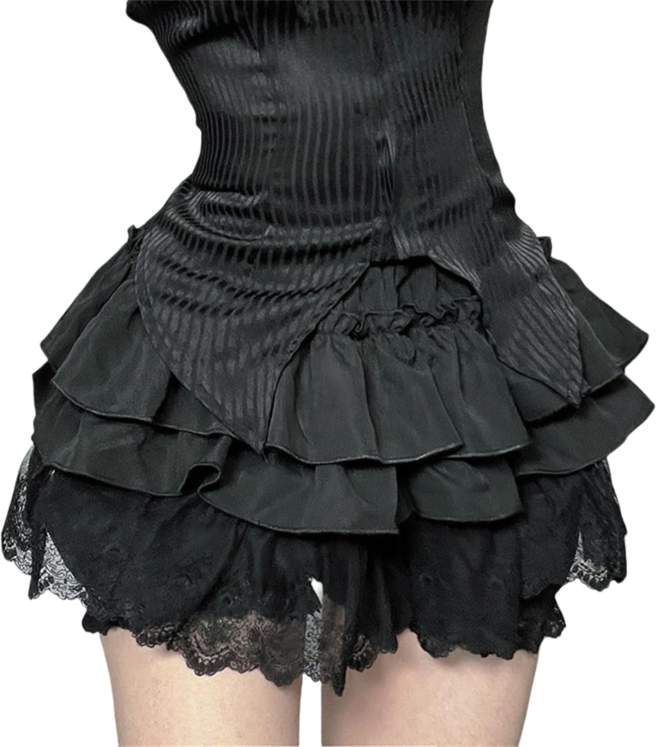 Women Goth High Waist Ruffled Mini Skirt - Layered Punk Skort, Skater and Athletic Styles