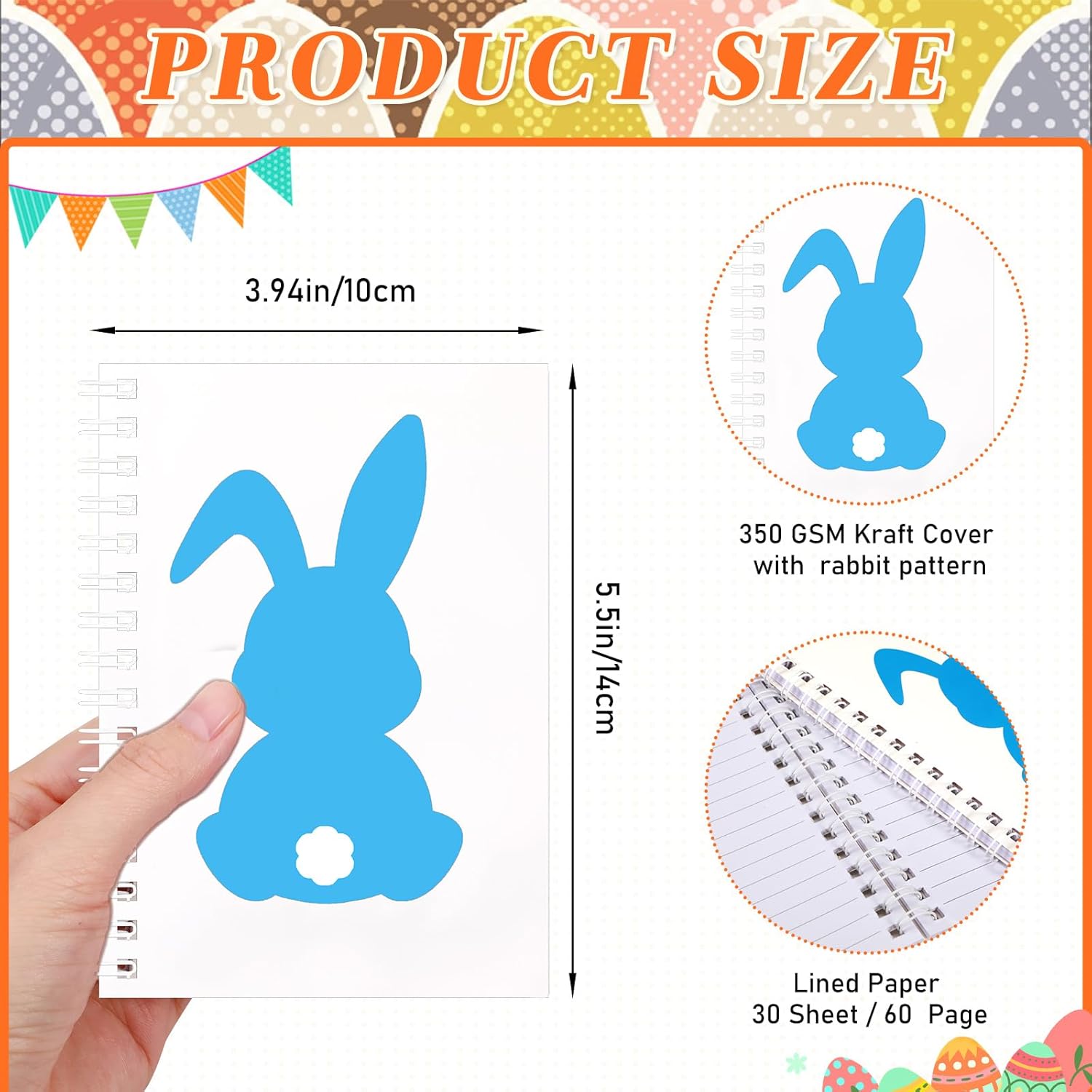 Mooliwe 48 Pcs Easter Gifts Notebooks Pencils Set Bunny Party Favors Rabbit Gifts for Easter Basket Stuffers Fillers Prizes Supplies(Classic)