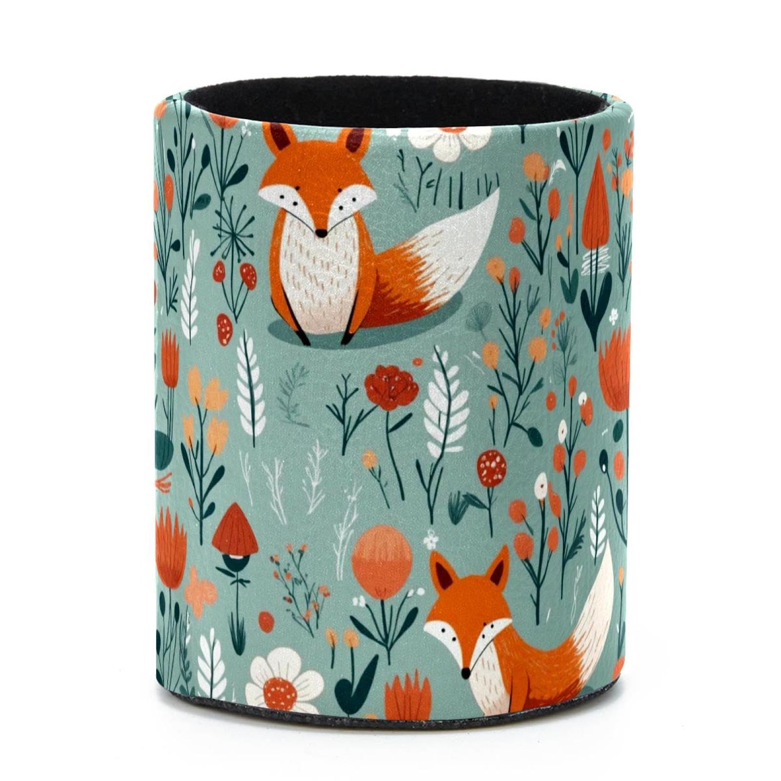 VAPOKF Round Pencil Holders for Desk, Fox Flowers Pen Holders Pen Pot Makeup Brushes Storage Desktop Stationery Supplies Organiser for Home Office