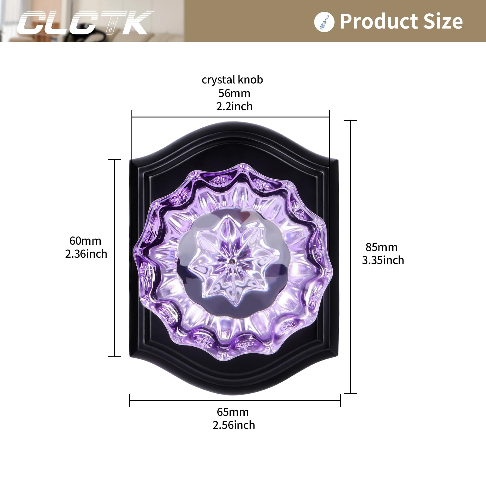 Purple Glass Door Knobs - Matte Black & Lock -4