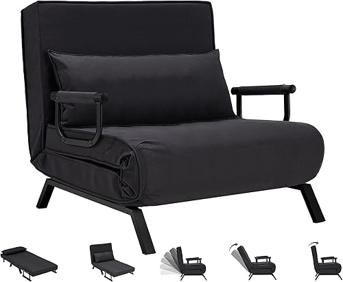 Miniatura 49 de Sillón convertible para cama, sillón tapizado de tres pliegues con almohada, sofá plegable de ocio con respaldo ajustable de 6 ángulos, cama