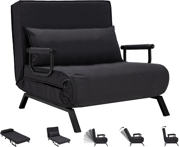 Hupmad Convertible Bed Sleeper Chair,Tri-fold Upholstered Armchair Sleeper with Pillow,Folding Leisure Chaise Lounge Cou