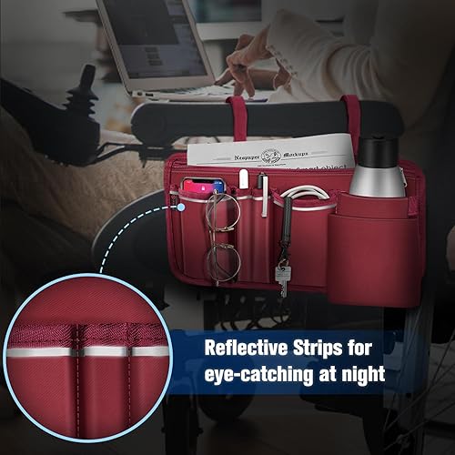 Miniatura 21 de FINPAC Bolsa de almacenamiento lateral para silla de ruedas con soporte para tazas, bolsa de accesorios para reposabrazos de silla de ruedas