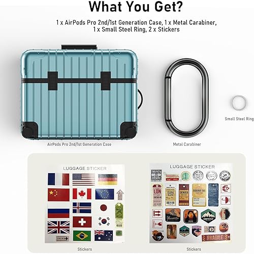 Vista 45 de KOREDA Funda compatible con AirPods Pro de 2ª/1ª generación, bonita y divertida funda de diseño de maleta para Airpods Pro de 2ª/1ª