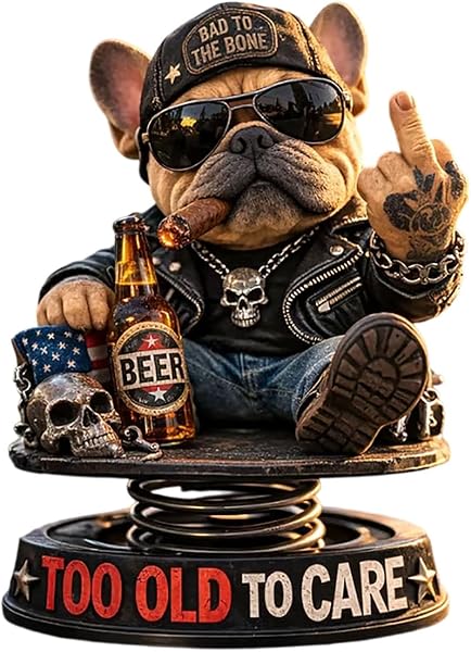 Too Old To Care Dashboard Bobblehead, Easy Placement & Stability, Funny Resin Nodding Head Dog Ornament, Tough Bulldog Bobble Head Figures for Car Dashboard - 1
