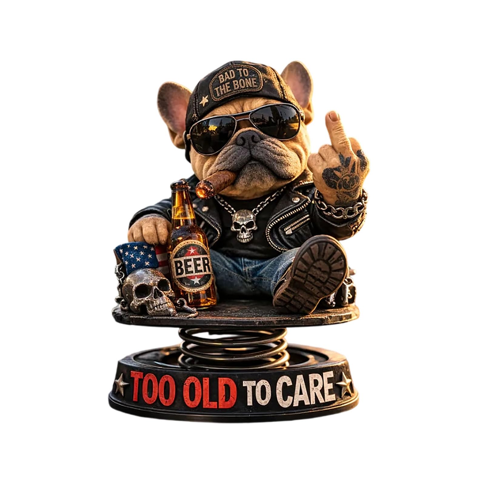 Too Old To Care Dashboard Bobblehead, Easy Placement & Stability, Funny Resin Nodding Head Dog Ornament, Tough Bulldog Bobble Head Figures for Car Dashboard
